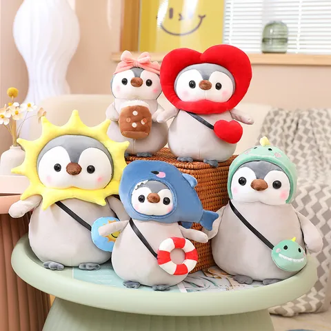Peluche di Pinguino a Trasformazione Animale di Peluche Morbido Bambola di Pinguino Con Borsa di Costume Dinosauro Squalo Girasole Pane Per Bambini Regalo