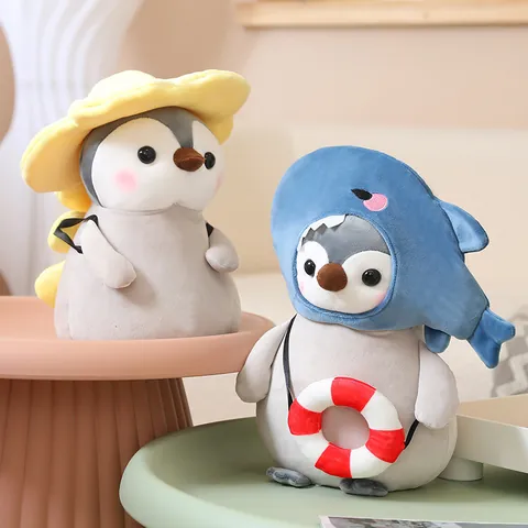 Peluche di Pinguino a Trasformazione Animale di Peluche Morbido Bambola di Pinguino Con Borsa di Costume Dinosauro Squalo Girasole Pane Per Bambini Regalo