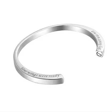 Edelstahl Gedenkurne Armreif Für Haustierasche Your Wings Were Ready Gravierbares C-Förmiges Armband Mode Schmuck Geschenk