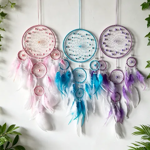 Handgefertigter Traumfänger Feder Windspiel Wandbehang Dekoration Romantisch Zimmer Dekor Ethno Stil Handwerk Geschenk