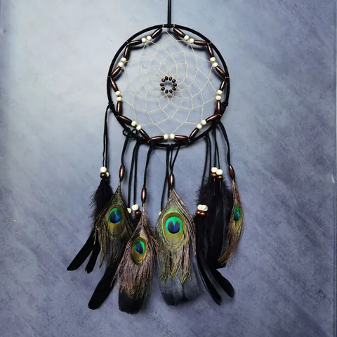 Atrapasueños Indio Hecho a Mano con Plumas de Pavo Real Decoración de Pared para Dormitorio Hogar Bohemio Adorno Regalo