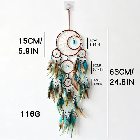Bohemian Turquoise Arrow Dream Catcher Hanging Decoration Handmade Iron Ring Multi-Color Feather Wind Chime Home Wall Decor
