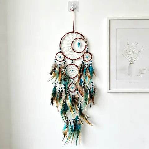 Bohemian Turquoise Arrow Dream Catcher Hanging Decoration Handmade Iron Ring Multi-Color Feather Wind Chime Home Wall Decor