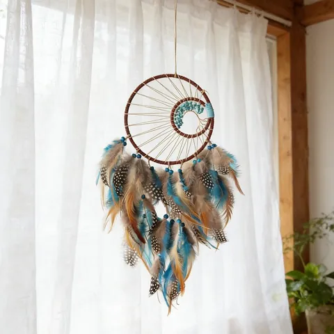 Capteur De Rêves Bohémien Arbre De Vie Décoration Murale Avec Plumes Et Perles Turquoise Ornement Artisanal Ethnique Cadeau