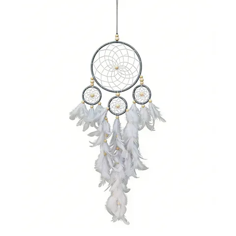 Handmade Gothic Four Ring Dream Catcher Wall Hanging Decor Woven Iron Circle Feathers Wood Beads Home Ornament