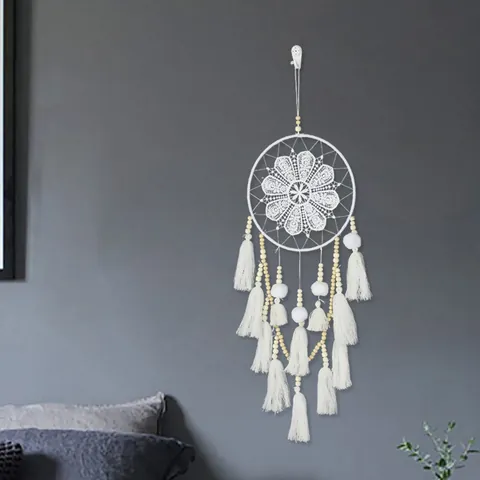 Handmade White Dreamcatcher Wall Hanging With Tassels Wood Beads Nordic Bohemian Home Decor Ornament Gift Window Hanging