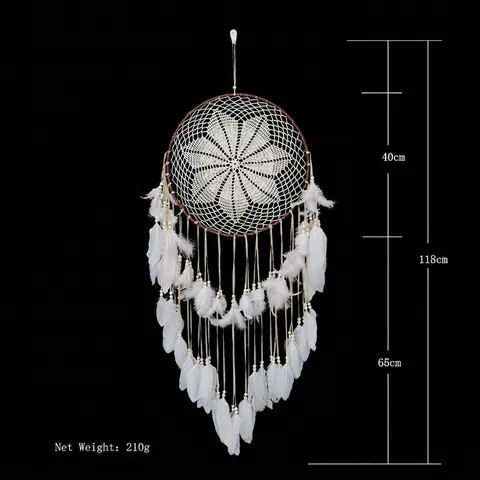 Attrape-Rêve au Crochet Fait à la Main de Style Nordique Avec Plumes Perles en Bois Décoration Murale Boho pour Maison