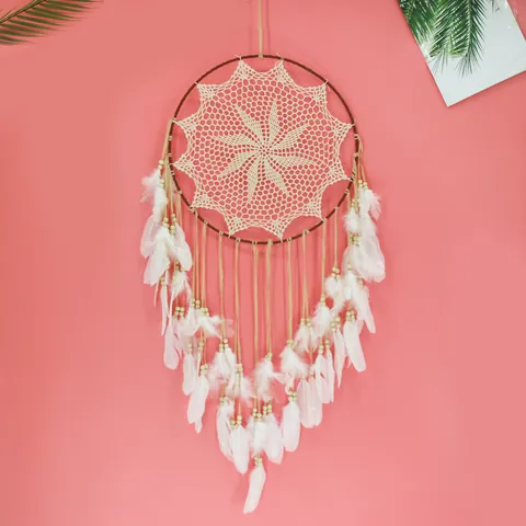 Großes Böhmisches Traumfänger Windspiel Handgefertigt Weiße Feder Eisenring Baumwollseil Wandbehang Heimdekoration Ornament Geschenk
