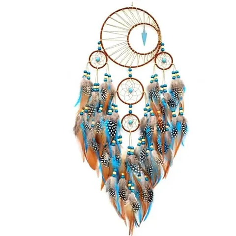 Attrape-Rêves Style Indien Bohème Avec Plumes de Coq Perles Pendentif Turquoise Fait Main Décoration Murale Maison Cadeau