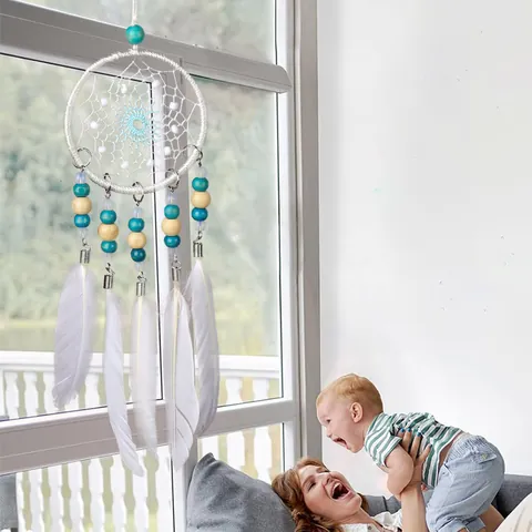 Mini Atrapasueños Moderno Ornamento Colgante para Coche Pluma Tejido a Mano Decoración de Pared para Habitación Casa Regalo Niña