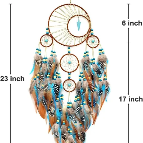 Attrape-Rêves Style Indien Bohème Avec Plumes de Coq Perles Pendentif Turquoise Fait Main Décoration Murale Maison Cadeau