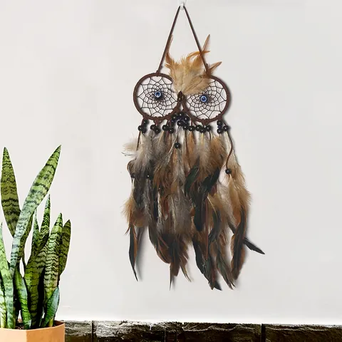 Atrapasueños de Búho Hecho a Mano Decoración de Pared Estilo Bohemio Anillo de Hierro Tejido Decoración del Hogar Para Dormitorio