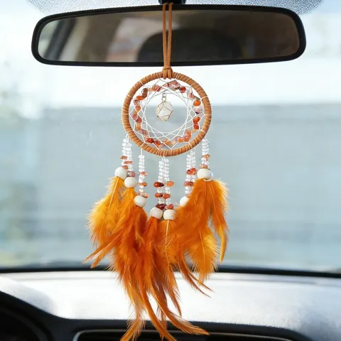 Atrapasueños para Coche Decoración Colgante Con Piedra Semipreciosa Natural Borla de Plumas Bohemio Decoración de Pared Hecho a Mano