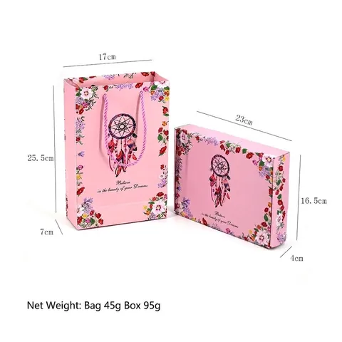 Juego De Bolsa De Regalo Y Caja Atrapasueños Patrón Floral Papel Embalaje De Regalo Para Boda Cumpleaños Fiesta Rosa Azul Caja