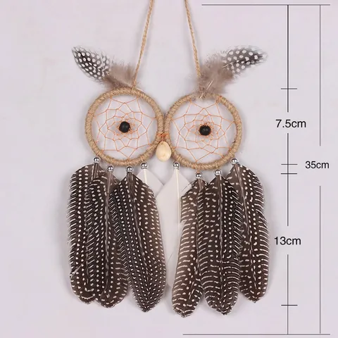 Handmade Owl Dreamcatcher Wall Hanging Decor With Natural Feathers And Wooden Beads Hand-woven Creative Home Ornament Gift