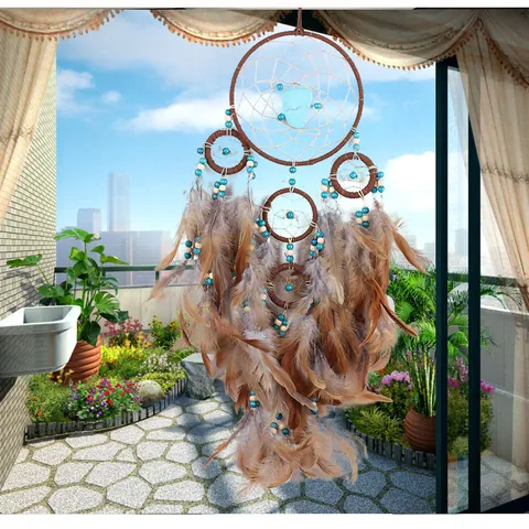 Acchiappasogni Stile Indiano Boho Piuma Marrone Ornamento da Parete per Casa Camera da Letto Soggiorno Decorazione Regalo