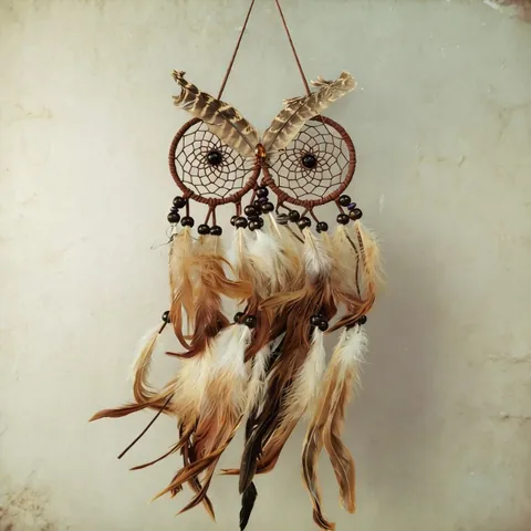 Attrape-rêves Hibou Fait Main Décoration Murale Avec Plumes Naturelles Et Perles En Bois Ornement De Maison Créatif Tissé À La Main