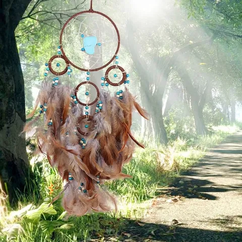 Acchiappasogni Stile Indiano Boho Piuma Marrone Ornamento da Parete per Casa Camera da Letto Soggiorno Decorazione Regalo