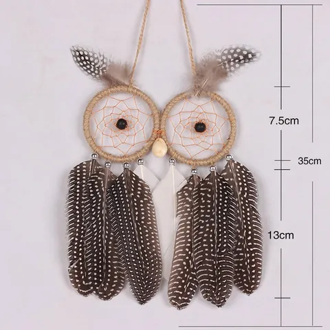 Attrape-rêves Hibou Fait Main Décoration Murale Avec Plumes Naturelles Et Perles En Bois Ornement De Maison Créatif Tissé À La Main