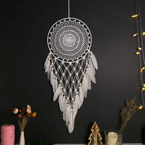 Stile Nordico Fatto a Mano Uncinetto Acchiappasogni Appendere a Parete Arredamento Casa Piuma Campanello Vento Decorazione