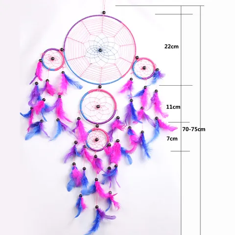 Handgefertigter Fünf-Ring Traumfänger Wandbehang Dekor Verlauf Feder Eisenring Spinnennetz Bohemian Haus Dekoration Für Schlafzimmer Wohnzimmer