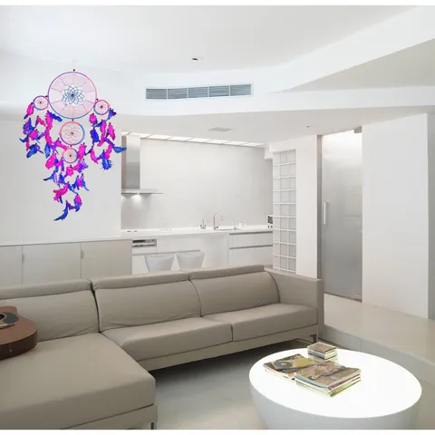 Handgefertigter Fünf-Ring Traumfänger Wandbehang Dekor Verlauf Feder Eisenring Spinnennetz Bohemian Haus Dekoration Für Schlafzimmer Wohnzimmer