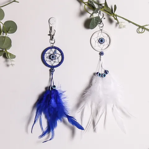 Llavero de Atrapasueños de Mal de Ojo Hecho a Mano Ornamento Colgante de Plumas para Coche Hogar Pared Amuletos Bohemios Regalo