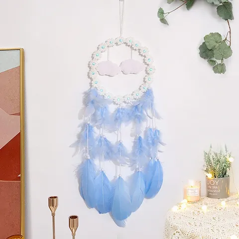 Atrapasueños de Pared Margarita con Plumas y Nubes Decoración de Pared Bohemia Romántica para Dormitorio y Fiesta de Cumpleaños