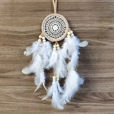 Handmade Floral Heart Dreamcatcher Pendant White Feather Iron Ring Wall Hanging Decor Bohemian Car Rearview Mirror Ornament