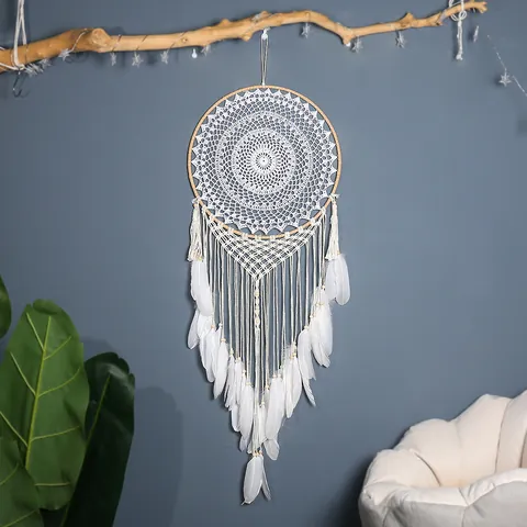 Großer Bohemian Traumfänger Beige Handgefertigter Wandbehang Mit Federquasten Konzentrischer Kreis Home Wanddeko