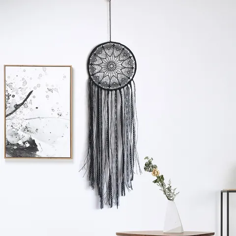 Handmade Evil Eye Dreamcatcher Triangle Black Woven Wall Decor Gothic Boho Tassel Hanging Decoration For Halloween Home Bedroom
