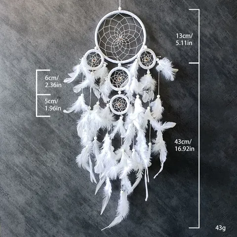 Acchiappasogni da Parete in Piume Fatto a Mano Decorazione Bohémien Bianco Acchiappasogni per Camera da Letto Matrimonio Casa