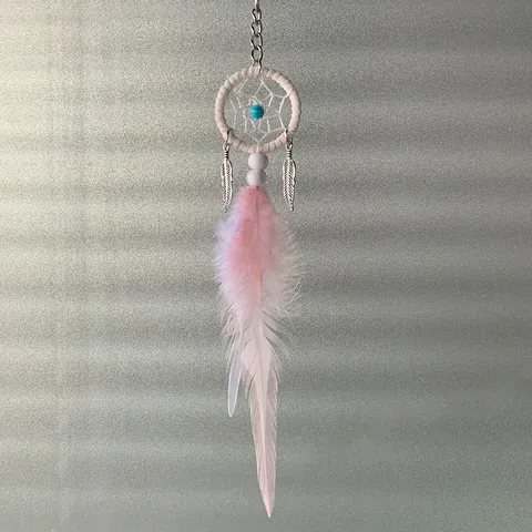Llavero Mini Atrapasueños Hecho a Mano Adorno Colgante Coche Con Pluma Real Acero Inoxidable Decoración De Pared Boho