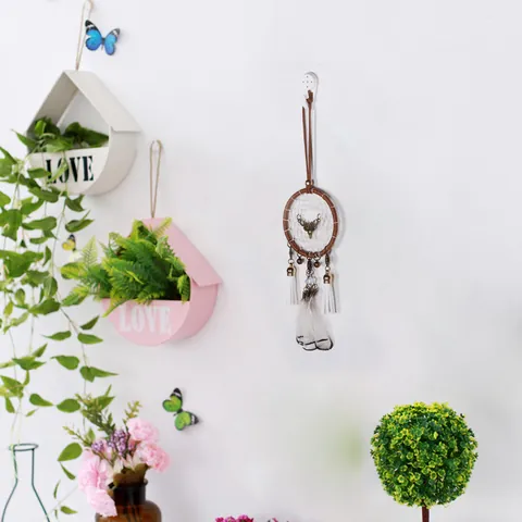 Nordischer Stil Hirschkopf Traumfänger Feder Wandbehang Ornament Für Haus Schlafzimmer Auto Dekoratives Handwerk Geschenk