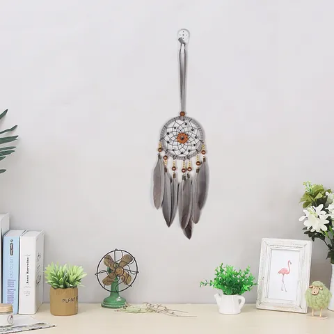 Retro Pumpkin Gear Dreamcatcher Hanging Decoration Grey Feather Handmade Woven Wall Decor For Home Car Bedroom Office Gift