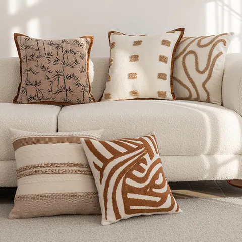Funda de Almohada Decorativa Estilo Maillard Lujo Pestaña Poliéster Geométrica Mechones Funda de Cojín Para Sofá Decoración Hogar