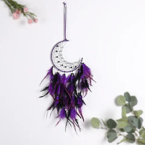 Handmade Forest Style Moon Star Dreamcatcher Wall Hanging Purple Black Feather Tassels Bohemian Home Decor Bedroom Ornament