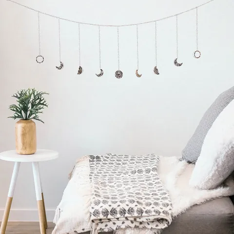 Bohemian Metal Moon Phase Wall Hanging Garland Iron Moon Cycle Home Decor For Living Room Bedroom Window Wedding Backdrop Gold Silver Rose Gold