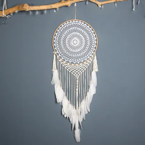 Großer Bohemian Traumfänger Beige Handgefertigter Wandbehang Mit Federquasten Konzentrischer Kreis Home Wanddeko