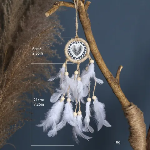 Handmade Floral Heart Dreamcatcher Pendant White Feather Iron Ring Wall Hanging Decor Bohemian Car Rearview Mirror Ornament