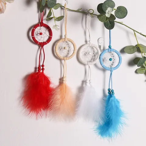 Atrapasueños Hecho a Mano de Estilo Nórdico Adorno Colgante para Coche Anillo de Hierro Pluma Decoración de Pared Hogar Oficina Regalo Minimalista
