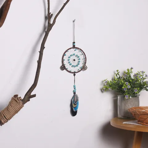 Atrapasueños Creativo Retro Adorno Colgante Para Hogar Coche Con Plumas Naturales Cuentas Turquesa Amuletos Brújula Metal