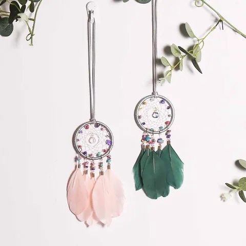 Handmade Bohemian Dreamcatcher Pendant With Natural Gravel And Feathers Iron Ring Woven Wall Hanging Decor For Home Car Office Women Gift