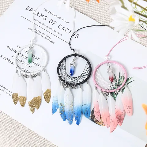 Handmade Woven Dream Catcher Feather Turquoise Hanging Ornament Boho Wall Decor Gift For Home Bedroom Car Interior