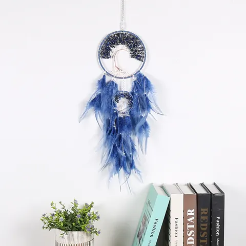 Natural Crystal Gravel Tree Of Life Dream Catcher Wall Hanging Decor Feather Wind Chime Handcrafted Ornament Gift