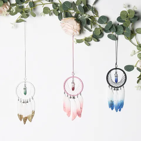 Handmade Woven Dream Catcher Feather Turquoise Hanging Ornament Boho Wall Decor Gift For Home Bedroom Car Interior