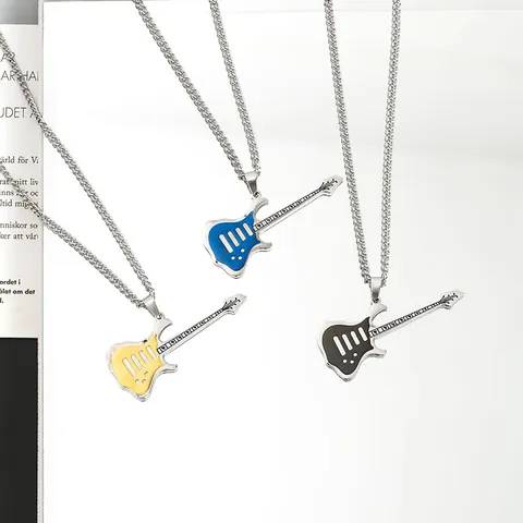 Punk Rock E-Gitarre Anhänger Halskette Titanstahl Legierung Y2K Subkultur Dark Style Dopamin Schmuck Für Unisex
