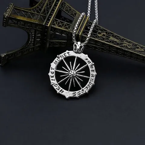 Herren Titanstahl Hexagramm Anhänger Halskette Punk Hip Hop Retro Silber Auge Der Vorsehung Kompass Betende Hände Schmuck
