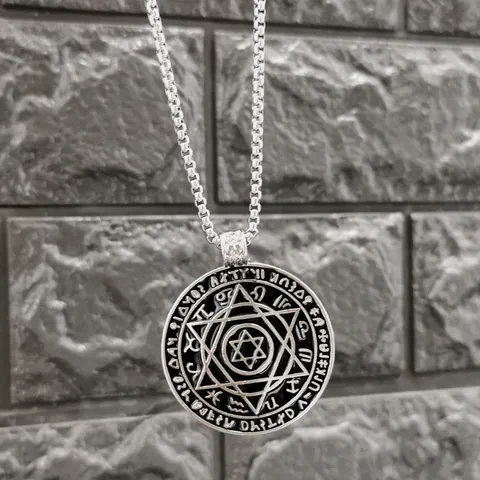 Herren Titanstahl Hexagramm Anhänger Halskette Punk Hip Hop Retro Silber Auge Der Vorsehung Kompass Betende Hände Schmuck