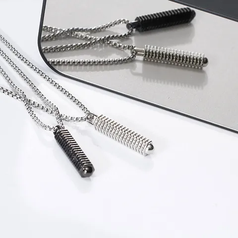 Collier Punk Hip Hop en Acier Titane avec Pendentif Pilier à Vis en Alliage Style Industriel Chaîne Vénitienne Longue Unisexe